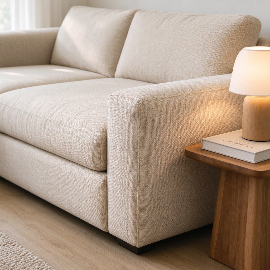 Close-up of the chaise and cushion on the Span sofa