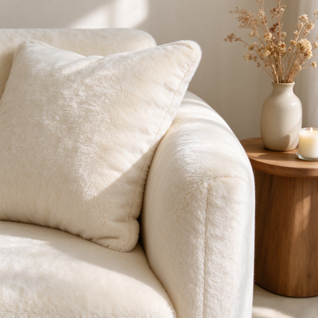 Close-up of the plush cushion and curved arm on the Union sofa