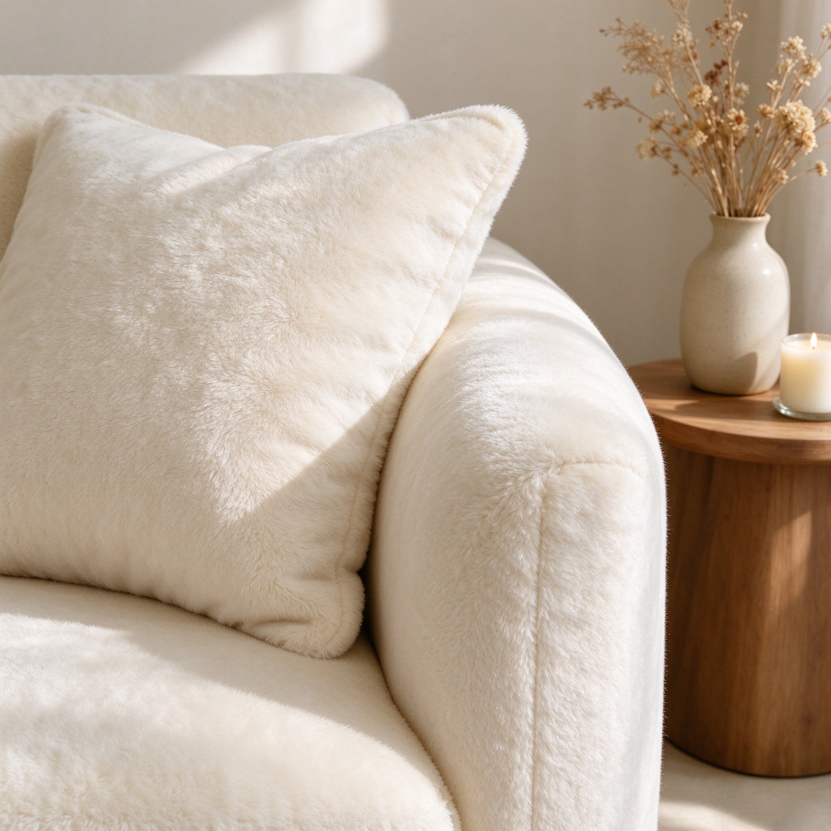 Close-up of the plush cushion and curved arm on the Union sofa